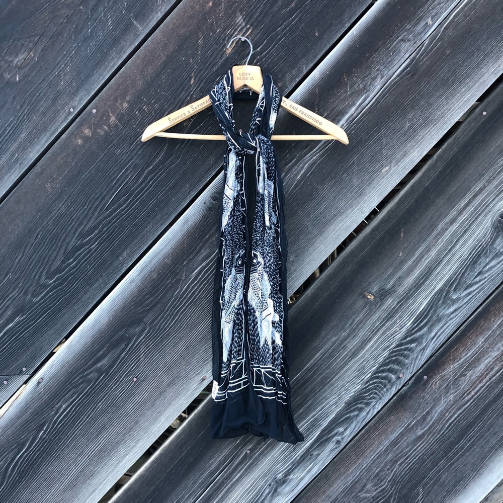Chico’s Black Koi Fish Themed Scarf